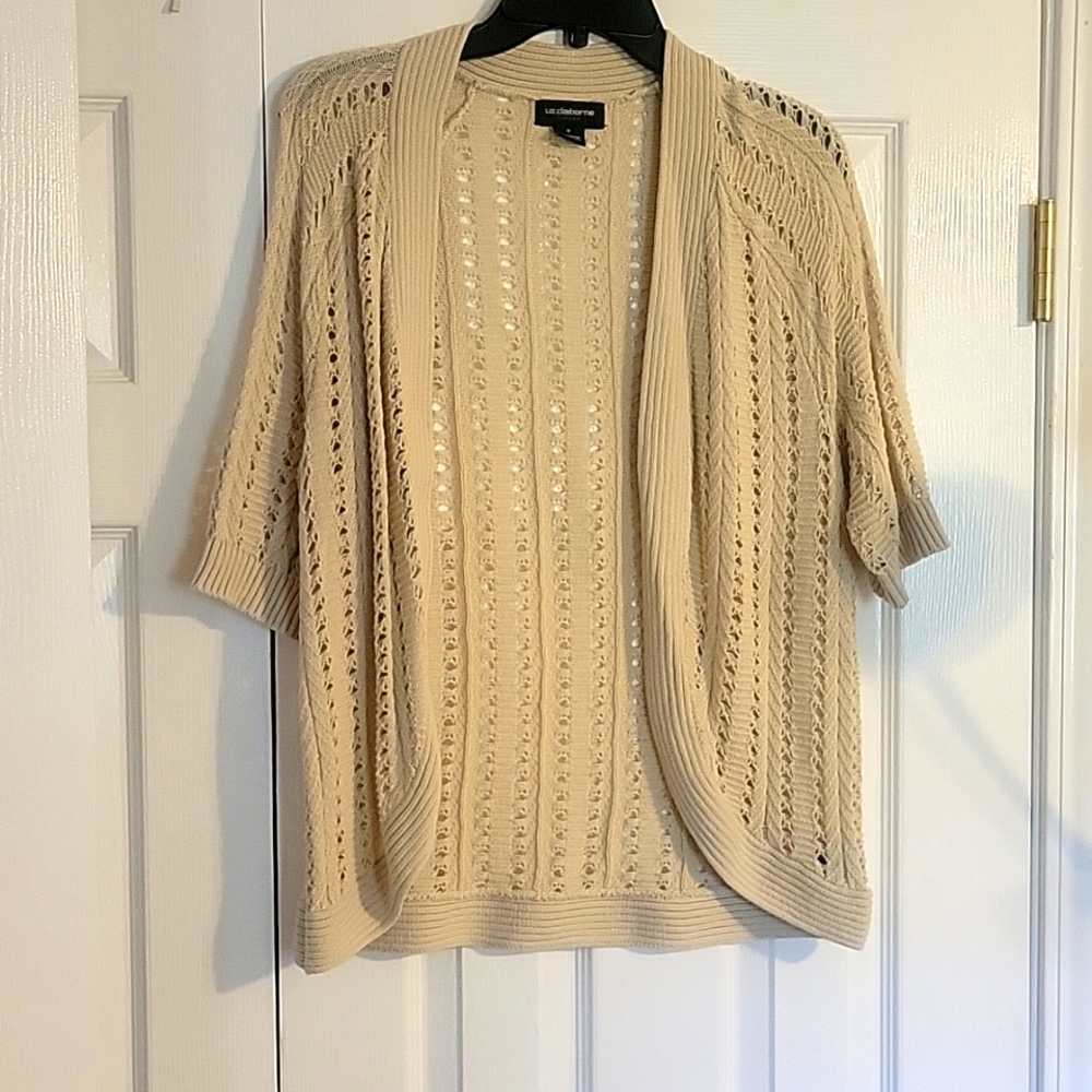 Liz Claiborne Career Cardigan Sweater, oatmeal color, size Medium